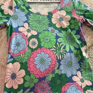 Talbots Short Sleeve Floral Top - Blue, Green, Pink size Medium